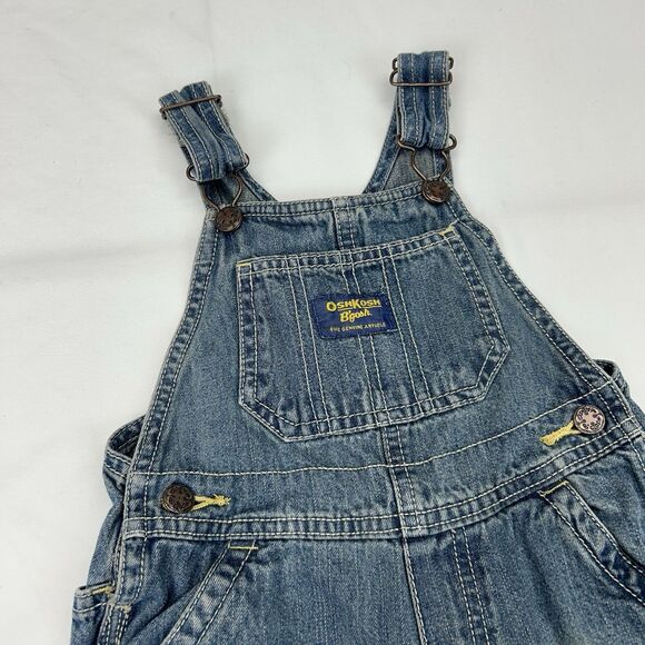 Oshkosh B’gosh Vestbak Blue Denim Overalls Size 24M Toddler Faded Snap - Picture 2 of 11